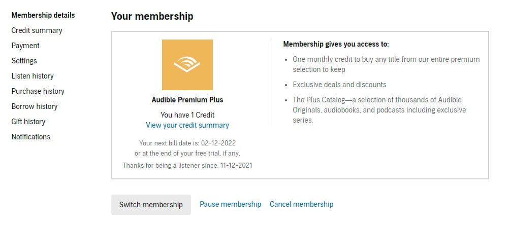 Audible Membership Details