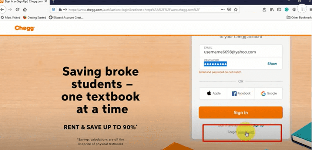 Chegg forgot password